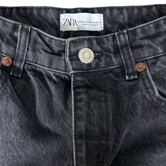 Zara Straight Wide Leg High Rise Distressed Raw Hem Jeans, 27/33 - Picture 7 of 16